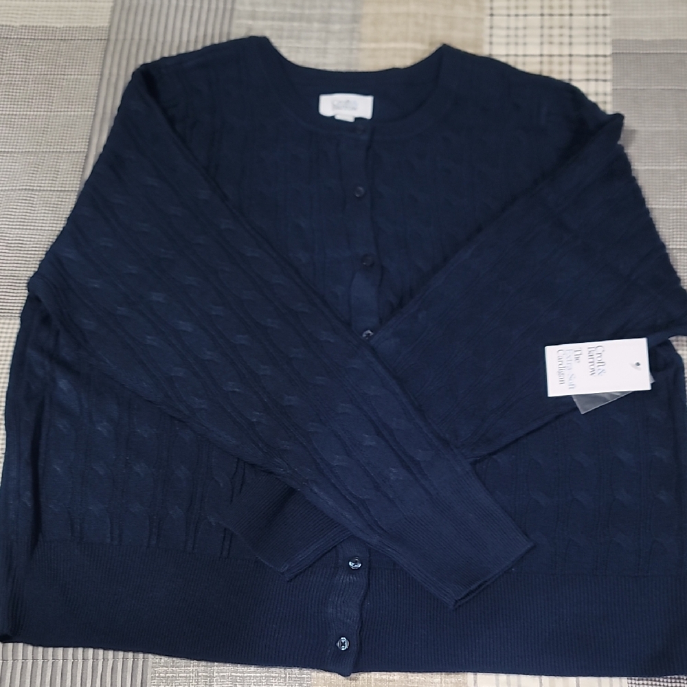 NWT Croft and Barrow Cable-Knit Button-Front Cardigan
